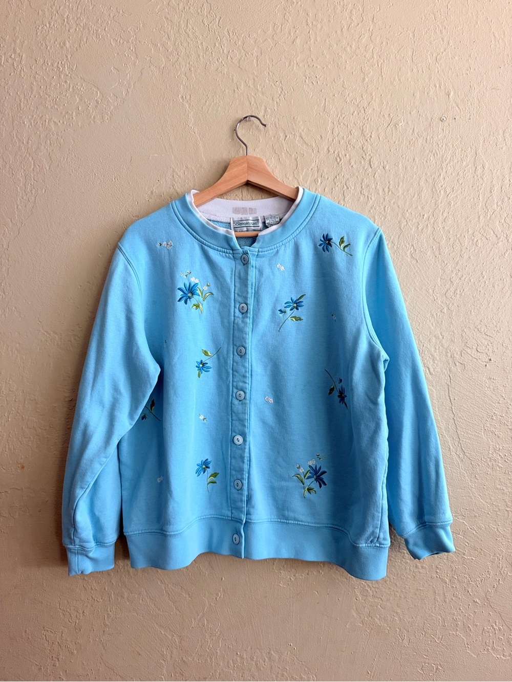 Light Blue Floral Embroidered Button-Front Cardigan